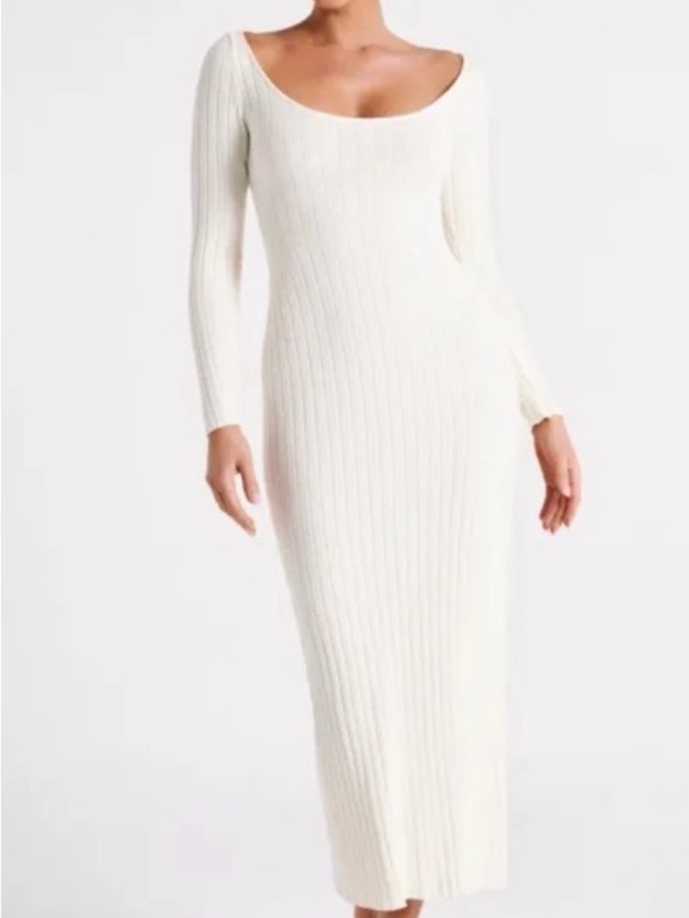 White Ribbed Long Sleeve Maxi Dress - Elegant Knit- Meshki Zinnia Dress